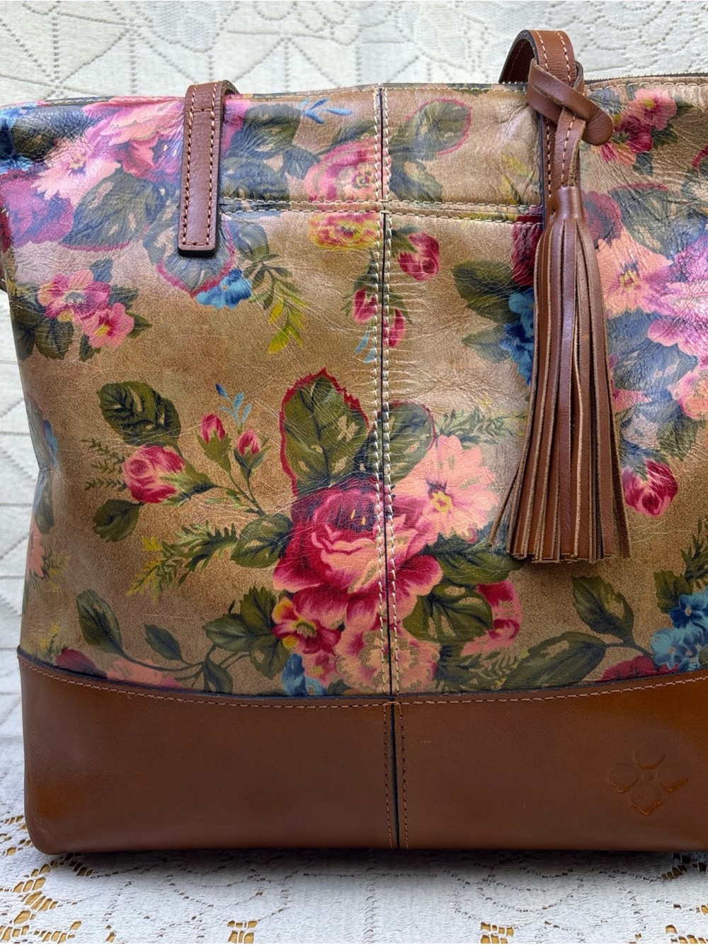 Patricia Nash Classic Rose Floral Tote Bag Zip Top Divided Inside Multicolor
